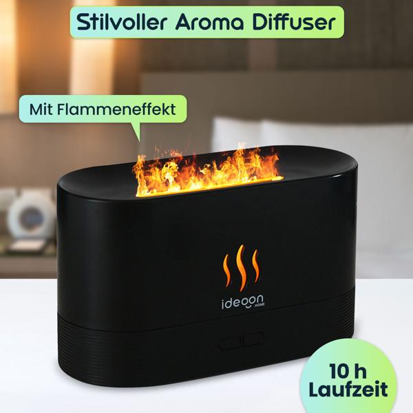 Stilvoller Aroma Diffuser mit Flammeneffekt – Ultraleiser Ultraschall Duftbefeuchter, USB, Auto-Stop, 10h Laufzeit für Schlafzimmer & Büro