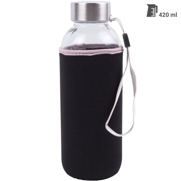 2er-Set Stilvolle Glas-Trinkflasche mit Neopren-Hülle, 420 ml: Hält Getränke länger kühl/warm, robust, leicht & umweltfreundlich für den Alltag