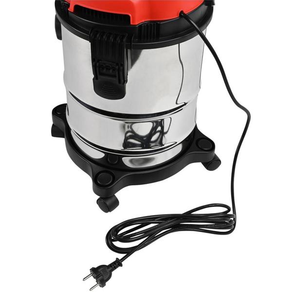 Effizienter Nass-Trocken-Staubsauger mit Multi-Filter- System, 1200W, 16 kPa – 15L Behälter, Edelstahl silber-rot, für blitzblanke Ergebnisse