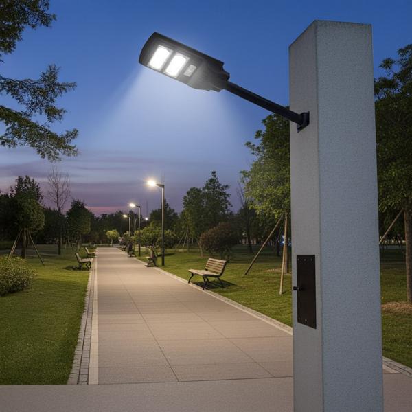 LED Solar Strassenleuchte mit Lichtsensor & Fernbedienung, 100 Watt, IP65, wetterfeste Aussenbeleuchtung für Einfahrt, Hof & Garten