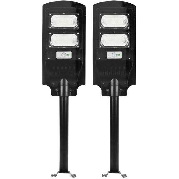 2er-Set LED Solar Strassenleuchte mit Lichtsensor & Fernbedienung, 100 Watt, IP65, wetterfeste Aussenbeleuchtung für Einfahrt, Hof & Garten