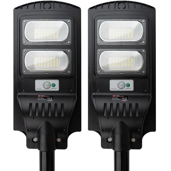 2er-Set LED Solar Strassenleuchte mit Lichtsensor & Fernbedienung, 100 Watt, IP65, wetterfeste Aussenbeleuchtung für Einfahrt, Hof & Garten