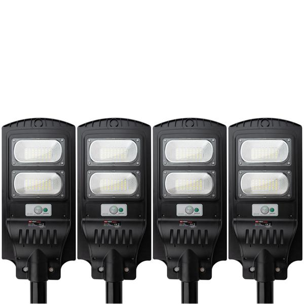 4er-Set LED Solar Strassenleuchte mit Lichtsensor & Fernbedienung, 100 Watt, IP65, wetterfeste Aussenbeleuchtung für Einfahrt, Hof & Garten