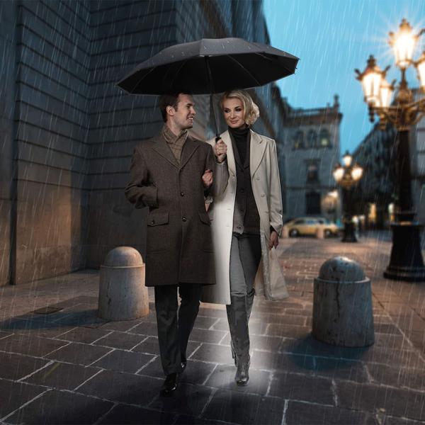 2er-Set Faltbarer Regenschirm mit LED-Taschenlampe, Ø105 cm, schwarz: Ein perfekter Allwetter-Begleiter für Dunkelheit & Regenschauer