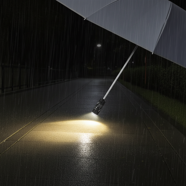 Faltbarer Regenschirm mit LED-Taschenlampe, Ø105 cm, anthrazit: Ein perfekter Allwetter-Begleiter für Dunkelheit & Regenschauer