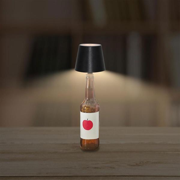 Akku-Flaschenlampe, schwarz, Ø18x11,5cm: Kabellose LED-Tischleuchte für stimmungsvolle Abende, Dimmbar, portabel & modern
