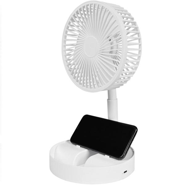 2er-Set Mobiler Akku Tischventilator (Weiss) klappbar mit Handyhalterung: Kabellos erfrischen & Smartphone im Blick, ideal für Büro, Zuhause & unterwegs