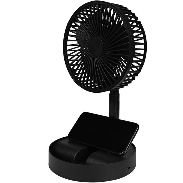 2er-Set Mobiler Akku Tischventilator (Schwarz) klappbar mit Handyhalterung: Kabellos erfrischen & Smartphone im Blick, ideal für Büro, Zuhause