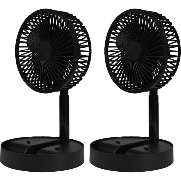 2er-Set Mobiler Akku Tischventilator (Schwarz) klappbar mit Handyhalterung: Kabellos erfrischen & Smartphone im Blick, ideal für Büro, Zuhause