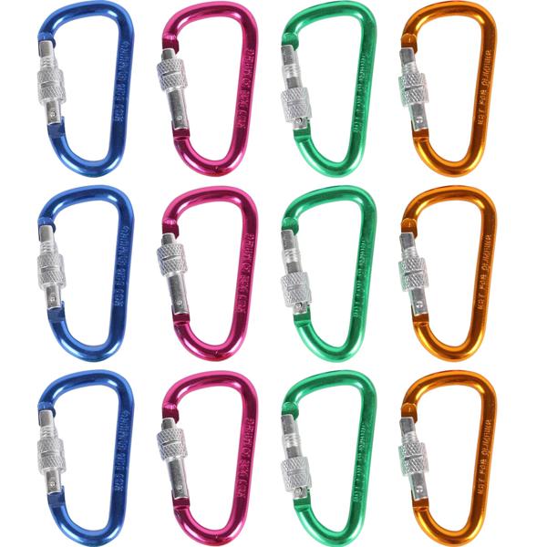 Buntes Mini-Karabiner-Set mit Schraubverschluss, 12-tlg., Für Outdoor, Camping & Heimwerker, robust & langlebig