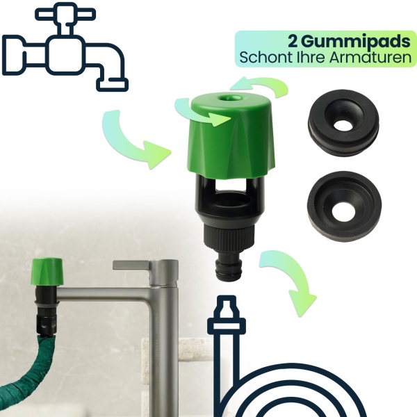 2er-Set Universal Wasserhahn Adapter: Macht jeden Hahn zum Schlauchanschluss für Garten & Haushalt, einfach zu montieren, für flexible Bewässerung