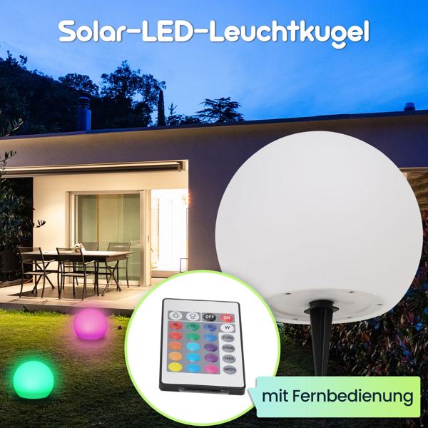 4er-Set Solar-LED-Leuchtkugel, Ø 20cm, RGBW mit Fernbedienung, 60 Lu, IP67. Farbwechsel-Lichtkugel für Garten & Terrasse, wetterfest & kabellos