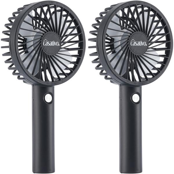 2er-Set Flexibler 2in1 Hand- & Tischventilator (schwarz): Akku- & USB-Betrieb, 3 Stufen für optimale Kühlung, tragbar für Büro, Reise & Zuhause