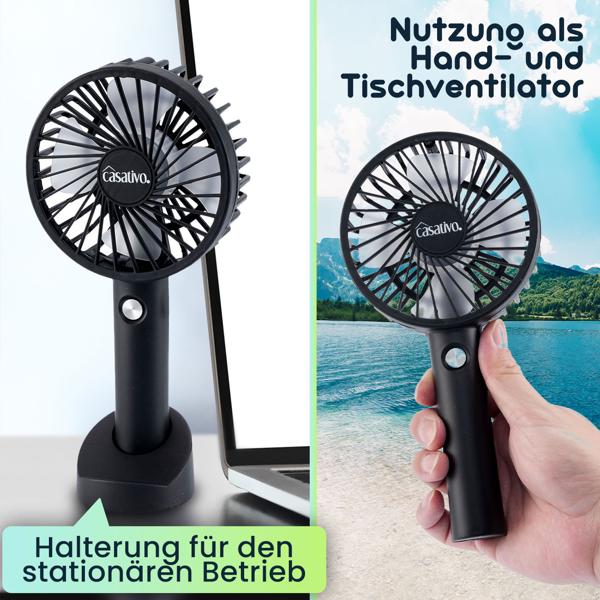 2er-Set Flexibler 2in1 Hand- & Tischventilator (schwarz): Akku- & USB-Betrieb, 3 Stufen für optimale Kühlung, tragbar für Büro, Reise & Zuhause