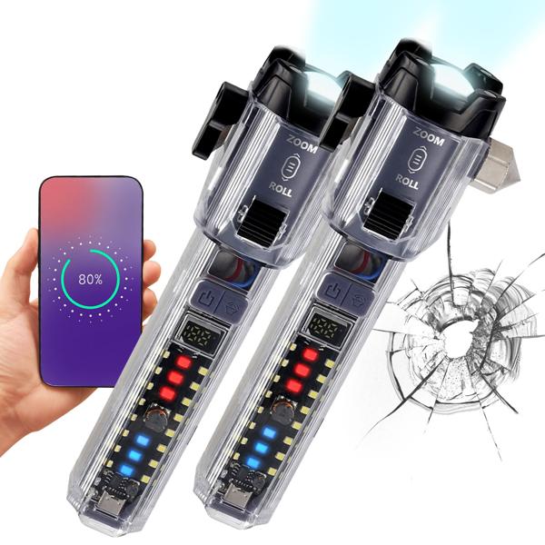 2er-Set Leistungsstarke Akku-Taschenlampe mit Notfallhammer & Gurtschneider: Ihr zuverlässiger Begleiter für Auto, Camping & Notfälle, Sicherheit unterwegs!