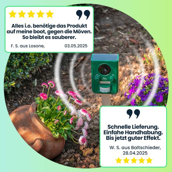 Universal Solar Tiervertreiber mit Ultraschall und Blitzlicht, Reichweite 10m, effektiv, tierfreundlich & umweltfreundlich