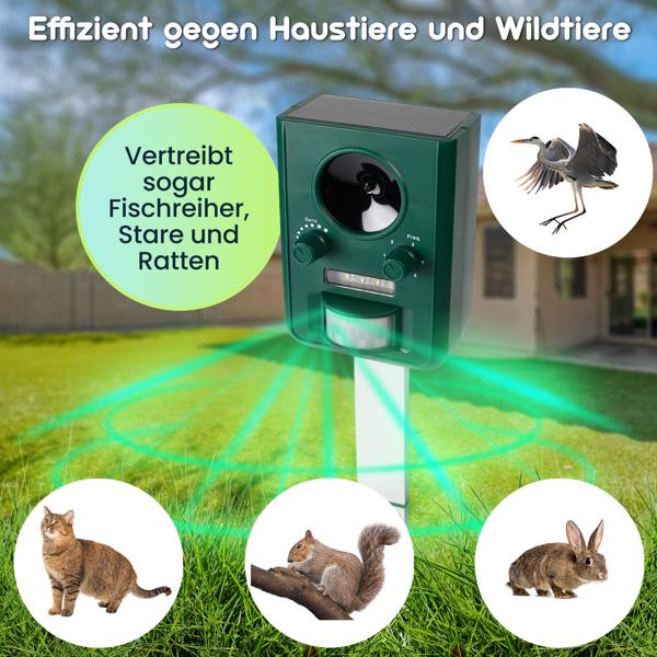 Universal Solar Tiervertreiber mit Ultraschall und Blitzlicht, Reichweite 10m, effektiv, tierfreundlich & umweltfreundlich