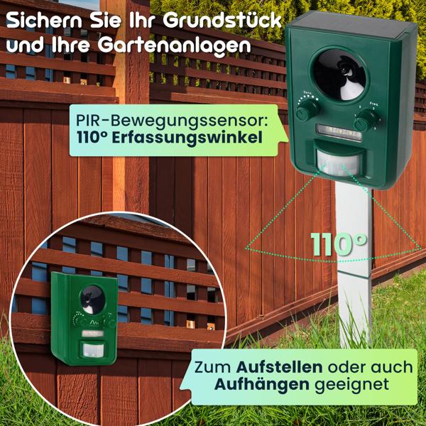 2er-Set Universal Solar Tiervertreiber mit Ultraschall und Blitzlicht, Reichweite 10m, effektiv, tierfreundlich & umweltfreundlich