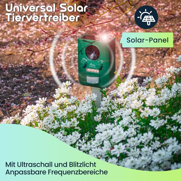 2er-Set Universal Solar Tiervertreiber mit Ultraschall und Blitzlicht, Reichweite 10m, effektiv, tierfreundlich & umweltfreundlich