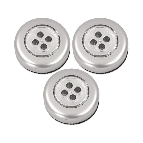 LED-Unterbauleuchten 3er-Set - Kabellos mit Touchfunktion für Kleiderschrank & Schubladen - Ø 7cm, 4 helle LEDs, 100.000h Lebensdauer - Klebepad-Montage