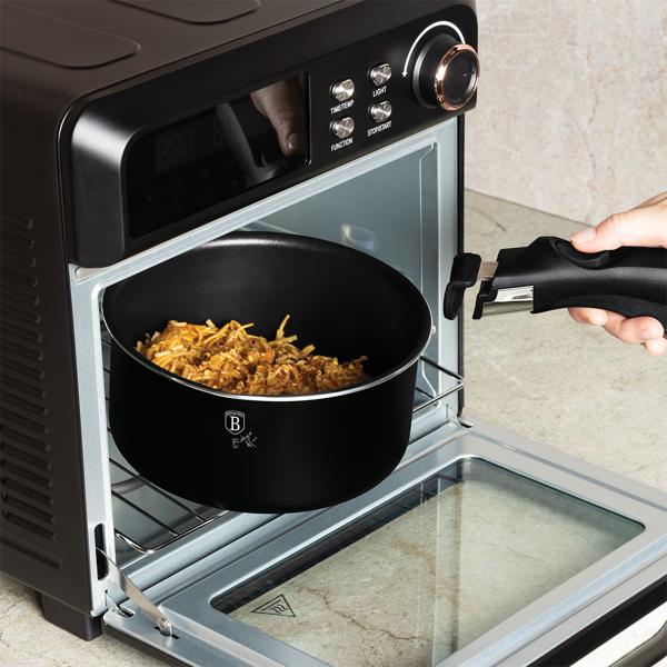 Hochwertiges Aluminium Pfannen-Set, 9-teilig, edles mattschwarz, Titanbeschichtung – Abnehmbarer Griff, Smart Lids & Glasdeckel, elegantes Design