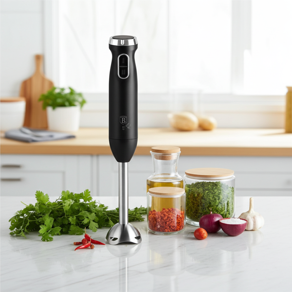 Eleganter 800W Stabmixer: Design-Highlight in der Trendfarbe mattschwarz, aus robustem Edelstahl für kraftvolles Mixen von Smoothies, Suppen, Saucen