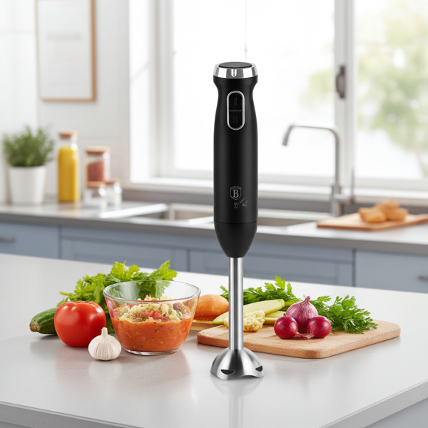 Eleganter 800W Stabmixer: Design-Highlight in der Trendfarbe mattschwarz, aus robustem Edelstahl für kraftvolles Mixen von Smoothies, Suppen, Saucen
