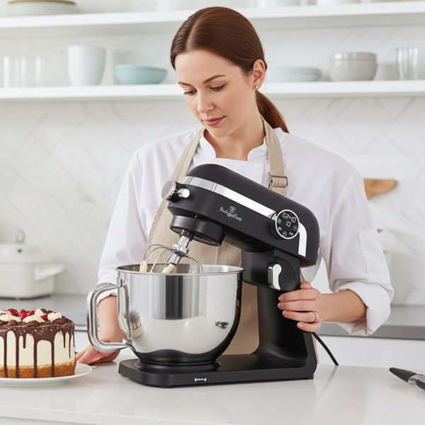 Premium Küchenmaschine mit LED-Display, edles mattschwarz, 7 l Edelstahl-Schüssel, 1800 W - Hochwertig, modern & leistungsstark, für Backen, Kochen & mehr