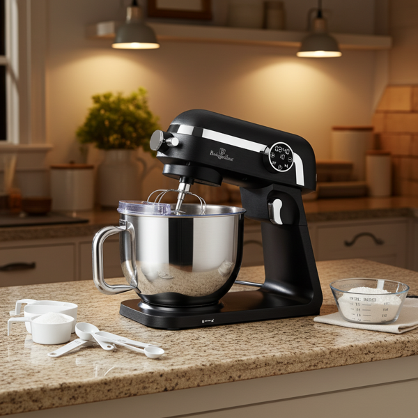 Premium Küchenmaschine mit LED-Display, edles mattschwarz, 7 l Edelstahl-Schüssel, 1800 W - Hochwertig, modern & leistungsstark, für Backen, Kochen & mehr