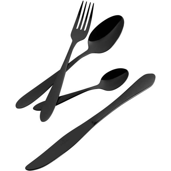 Modernes 24-tlg. Besteck Set, schwarz: Für 6 Personen, zeitloses Design, perfekt für Dinnerpartys & den Alltag