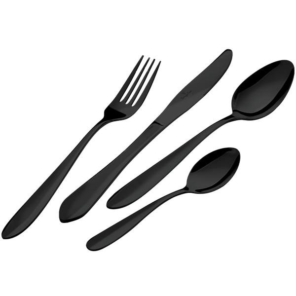 Modernes 24-tlg. Besteck Set, schwarz: Für 6 Personen, zeitloses Design, perfekt für Dinnerpartys & den Alltag