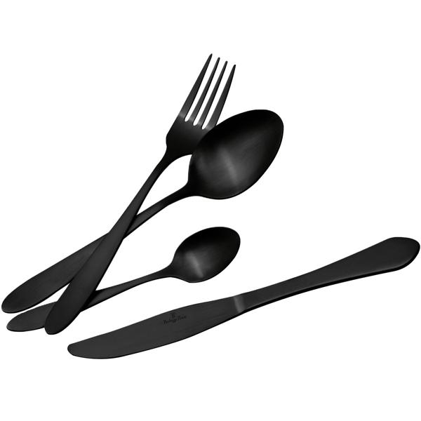 Modernes 24-tlg. Besteck Set, schwarz: Für 6 Personen, zeitloses Design, perfekt für Dinnerpartys & den Alltag