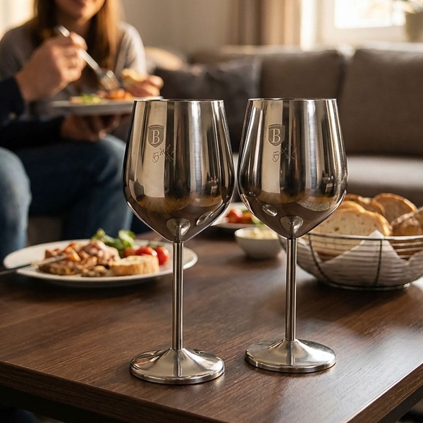 Elegantes 2tlg. Metall Weinglas Set, silber: Unzerbrechlich & stilvoll für Weinliebhaber, Robust, kühlend & für besondere Momente 