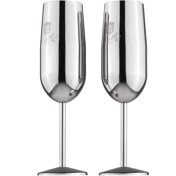 Elegantes 2tlg. Metall Champagnerglas Set, silber: Unzerbrechlich & stilvoll für Sektliebhaber, Robust, kühlend & für besondere Momente