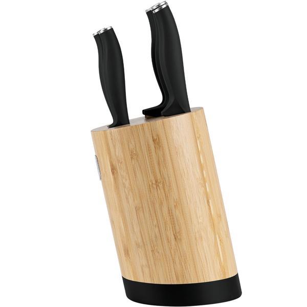 Elegantes Messerset mit Bambus-Ständer, 6-tlg., mattschwarz: Scharfe Küchenmesser, hochwertig, robust & perfekte Geschenkidee für Kochliebhaber