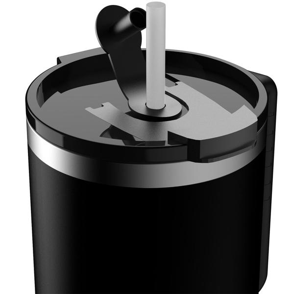 Trendiger Thermobecher mit Strohhalm, matt-schwarz, 1L: Hält Getränke lange heiss oder kalt, auslaufsicher, Tumbler ideal für unterwegs, Büro & Sport