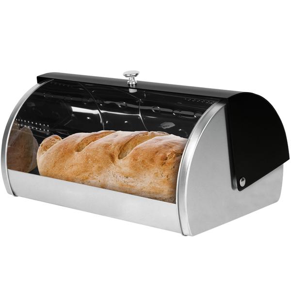 Moderner Brotkasten, Edelstahl, mattschwarz-silber, 38,5 x 28 x 18,5 cm, für langanhaltende Frische & stilvolle Brot-Aufbewahrung
