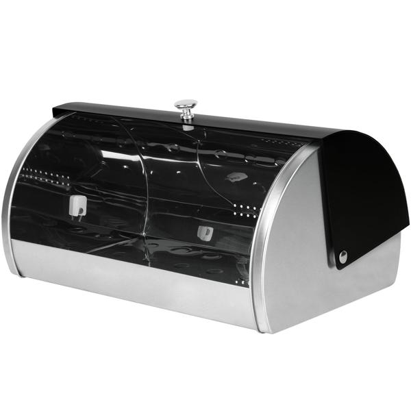 Moderner Brotkasten, Edelstahl, mattschwarz-silber, 38,5 x 28 x 18,5 cm, für langanhaltende Frische & stilvolle Brot-Aufbewahrung