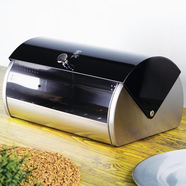Moderner Brotkasten, Edelstahl, mattschwarz-silber, 38,5 x 28 x 18,5 cm, für langanhaltende Frische & stilvolle Brot-Aufbewahrung