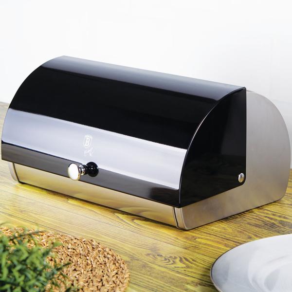 Moderner Brotkasten, Edelstahl, mattschwarz-silber, 38,5 x 28 x 18,5 cm, für langanhaltende Frische & stilvolle Brot-Aufbewahrung