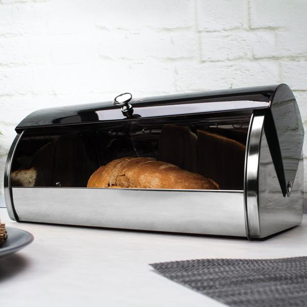 Moderner Brotkasten, Edelstahl, mattschwarz-silber, 38,5 x 28 x 18,5 cm, für langanhaltende Frische & stilvolle Brot-Aufbewahrung
