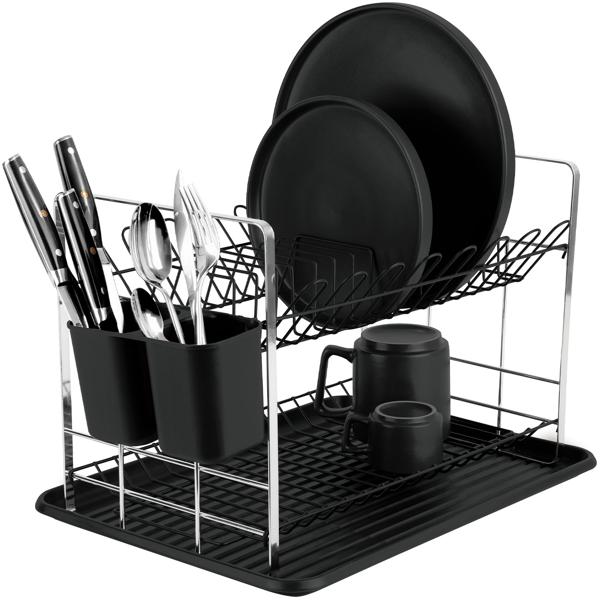 Stabiles Abtropfgestell, matt-schwarz: Stilvolle & praktische Abtropfhilfe für Geschirr, platzsparend & ein modernes Accessoire für Ihre Küche