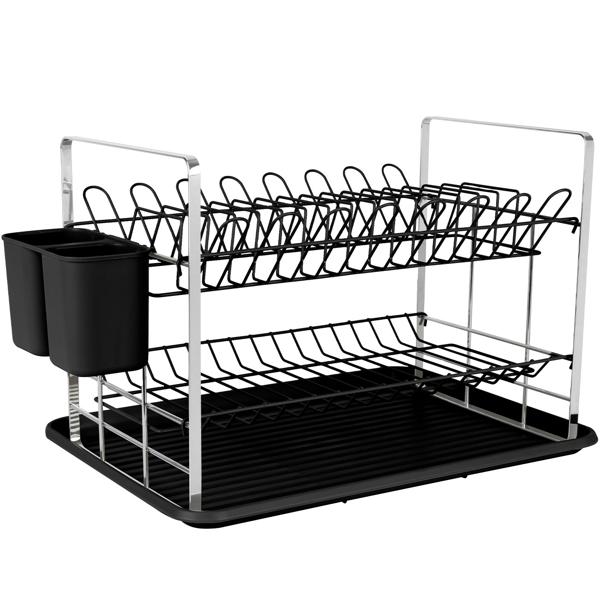 Stabiles Abtropfgestell, matt-schwarz: Stilvolle & praktische Abtropfhilfe für Geschirr, platzsparend & ein modernes Accessoire für Ihre Küche