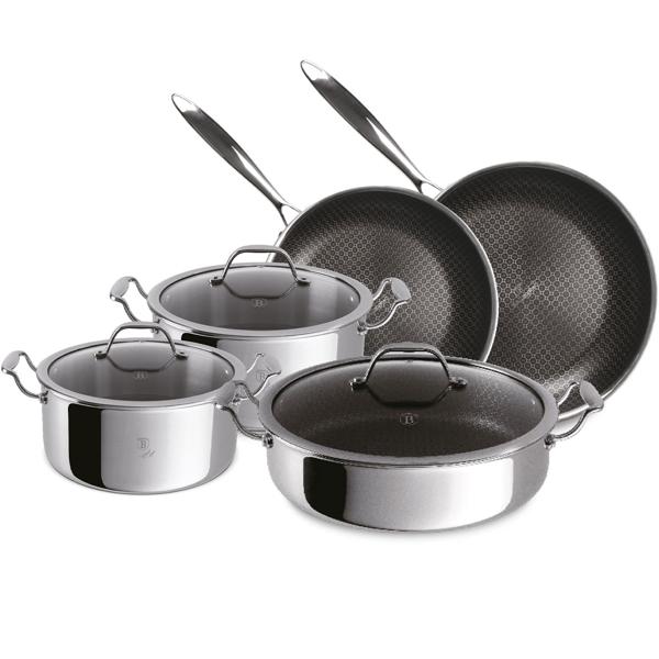 Premium Kochgeschirr-Set 8-teilig aus Edelstahl – Töpfe und Pfannen mit Deckel, kratzfest, spülmaschinengeeignet, backofentauglich bis 300°C