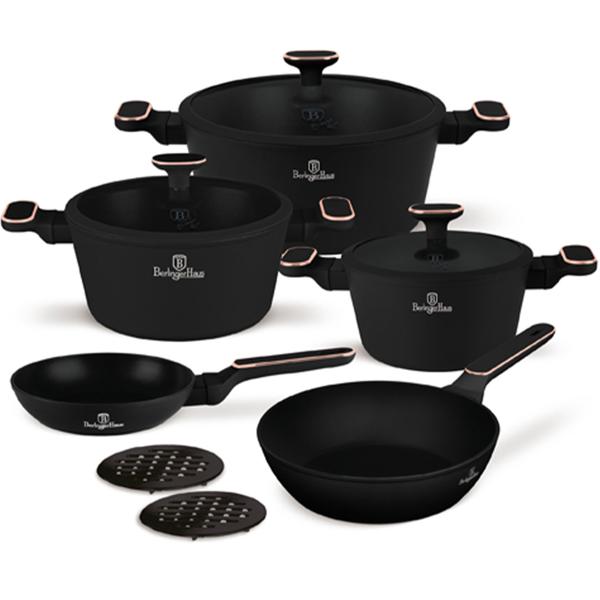 Design Kochset inkl. Untersetzer, Aluminium, 10-teilig, Titan Antihaftbeschichtung, schwarz-roségold, für alle Herdarten geeignet