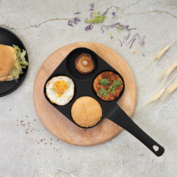 Praktische 4-Loch Pfanne (Ø 20cm) in elegantem Mattschwarz: Perfekt für Spiegeleier, Pancakes & Burger, antihaftbeschichtung, einfache Reinigung & zeitsparend