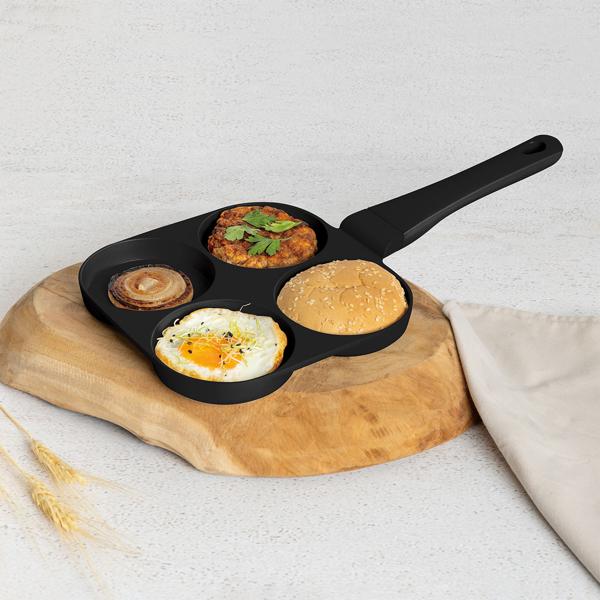 Praktische 4-Loch Pfanne (Ø 20cm) in elegantem Mattschwarz: Perfekt für Spiegeleier, Pancakes & Burger, antihaftbeschichtung, einfache Reinigung & zeitsparend