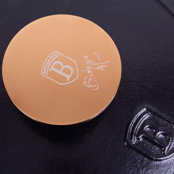 Hochwertiger Gusseisenbräter mit Deckel, 2,75 Liter, schwarz-roségold - Für perfektes Schmoren & Braten - Robust & langlebig kochen