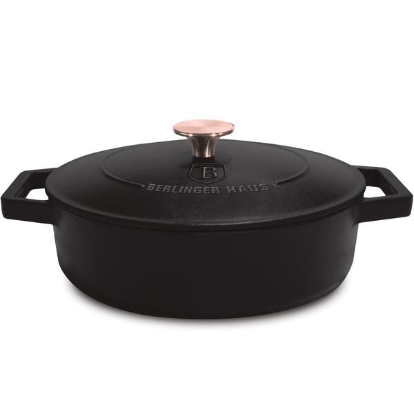 Hochwertiges Gusseisen-Töpfe-Set mit Deckel, 3-tlg., schwarz-roségold - Für perfektes Schmoren & Braten - Robust & langlebig kochen