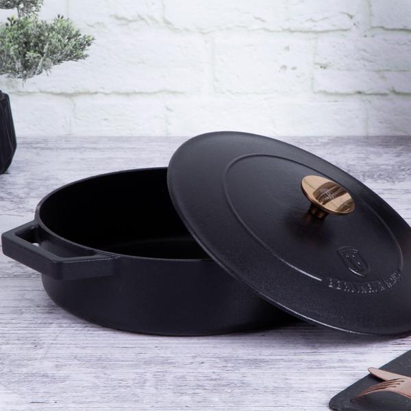 Hochwertiges Gusseisen-Töpfe-Set mit Deckel, 3-tlg., schwarz-roségold - Für perfektes Schmoren & Braten - Robust & langlebig kochen